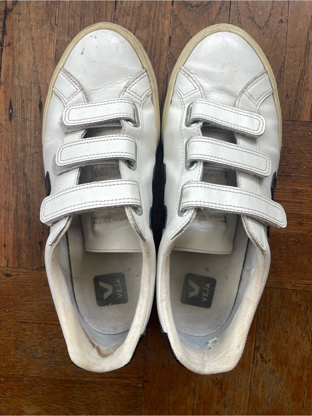 Veja White Leather Sneakers with Black Accent